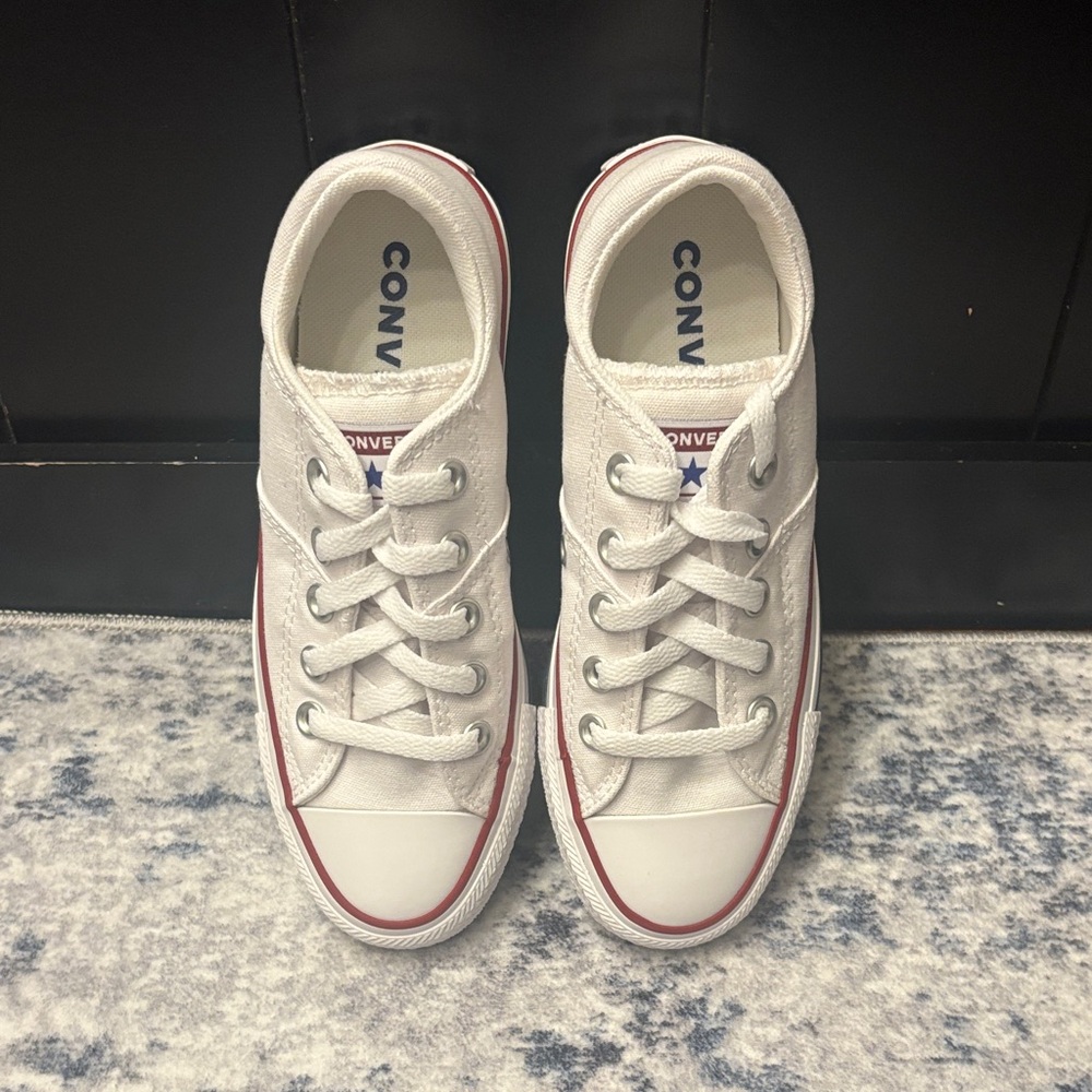 Converse Kids Sneakers in White with Red Trim